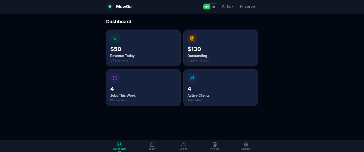 MowGo dashboard screenshot